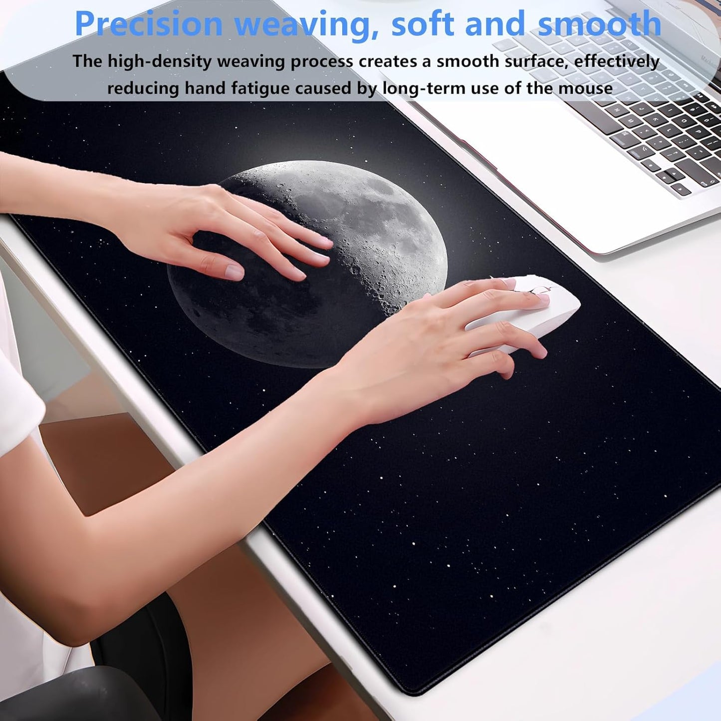 Moon Mouse Pad Sci-fi Galaxy Desk Mat Extended XL Large Gaming Mousepad Dark Computer Pad with Stitched Edges 31.5 x 15.7 inch Keyboard and Mouse pad Office Desk Decoration Pad