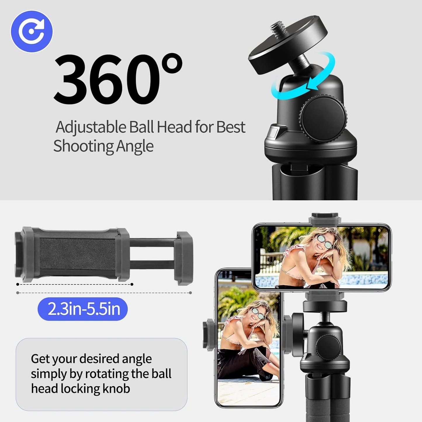Aureday Phone Tripod, Flexible Tripod for iPhone and Android Cell Phone, Come with Wireless Remote and Clip for Video Recording/Vlogging/Selfie
