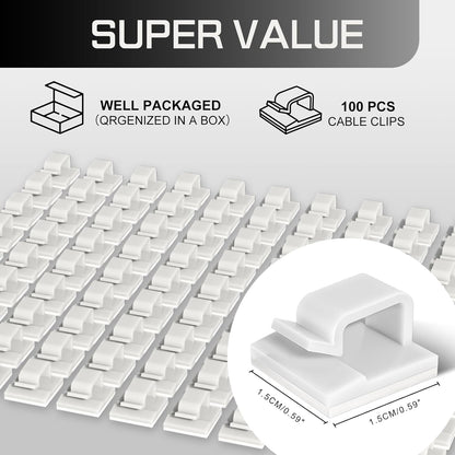 100PCS Cable Clips, Adhesive Wire Clips Strong Cord Clips Wire Holders, Cable Management Clips for Desk, Wall, Car, TV, Ethernet Cable (White, Small)