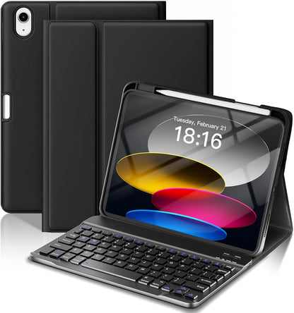 NOKBABO for iPad 11th 10th Generation Case with Keyboard, Magnetic Wireless Detachable Folio case with Pencil Holder, Keyboard for iPad 11th(A16,2025) & ipad 10th Generation(2022) - Black