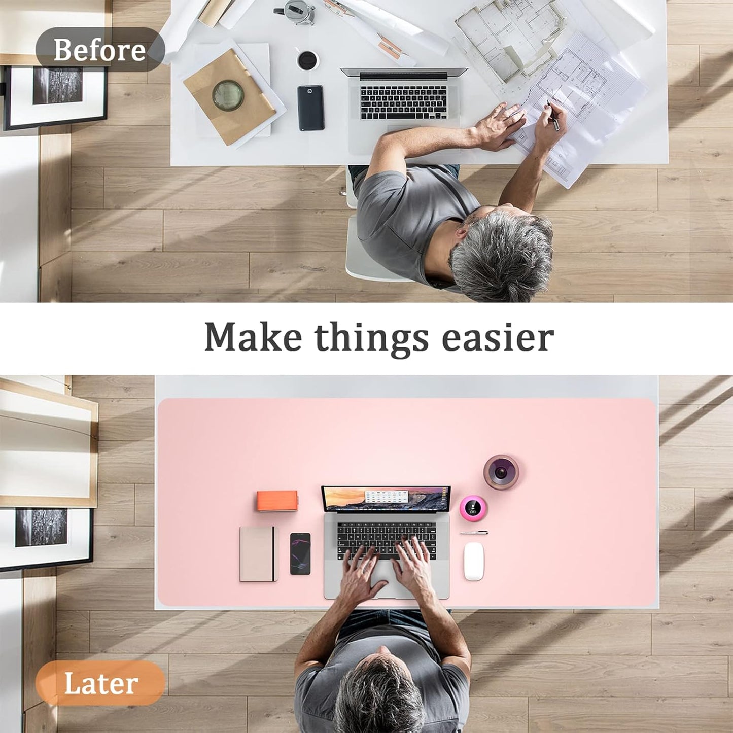 Dual-Sided Multifunctional Desk Pad, Waterproof Desk Blotter Protector, Leather Desk Wrting Mat Mouse Pad (47.2" x 23.6", Pink)