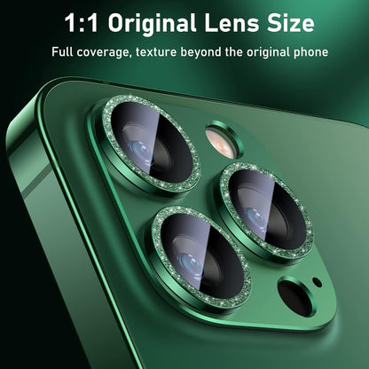 UniqueMe for iPhone 13 Pro/iPhone 13 Pro Max Camera Lens Protector, [Strong Drop Protection] [Not Easy to Fall-off] Metal Ring Tempered Glass Rear Camera Screen Cover - Alpine Green (Bling Circle)