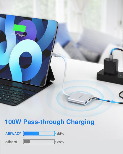 USB C to HDMI Adapter, 4K HDMI to USB-C Multiport Hub Adapter with 100W PD & USBA 3.0 Port, Type C Digital AV Converter for iPad Pro,MacBook Pro/Air,iPhone 15/16,Switch,TV, Monitor and More(Silver)