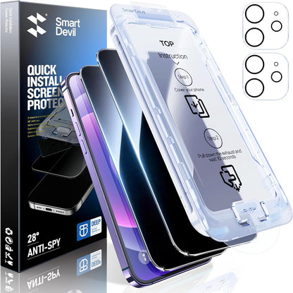 SMARTDEVIL 2+2Pack Privacy Screen Protector for iPhone 12 with Camera Lens Protector,Shatterproof Tempered Glass [True 28°Anti Spy] [9H Hardness] [Automatic Dust-Elimination Install] [Bubble Free]