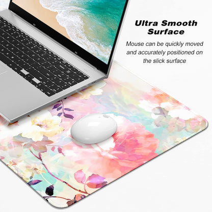 Extended Gaming Mouse Pad, XXL Large Desk Pad 30 x 14 Inch, Big Computer Keyboard Mousepad, Waterproof Mouse Mat with Stitched Edges and Non-Slip Base for Women Office Gaming, Flower