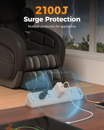 Desk Clamp Power Strip 10 Ft, TESSAN 2100J Surge Protector Desk Charging Station, 5 Outlets with 4 USB Ports (2 USB C), Flat Plug Extension Cord with Multiple Outlets for Gaming Home Office Dorm Room