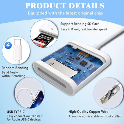 iPhone SD Card Reader USB C, Digital Camera Adapter iPhone 16, Trail Camera SD Card Reader USB C Memory Card Reader for iPhone 16/15/iPad/MacBook/iMac/Galaxy/Android