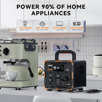 EM300 Portable Solar Station, 259Wh LiFePO4 Battery, 65W USB-C PD Fast Charging, 600W Peak, AC/DC/USB-A Output for Camping, Home and Emergency Use (300W Portable Power Station)