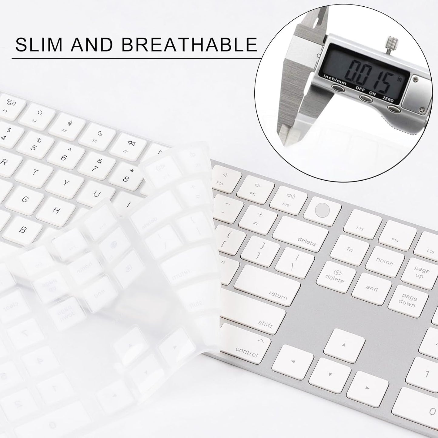 Allinside White Keyboard Cover for Mac Magic Keyboard with Touch ID and Numeric Keypad A2520 US Layout