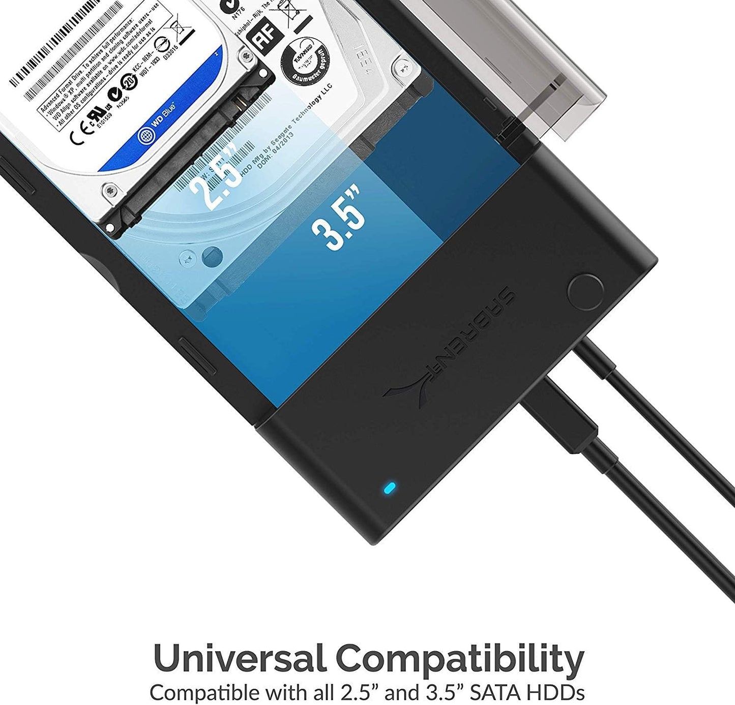 SABRENT USB 3.0 to SATA External Hard Drive Lay Flat Docking Station with Built in Cooling Fan for 2.5 or 3.5in HDD, SSD [Support UASP and 22TB] (EC-DFFN)