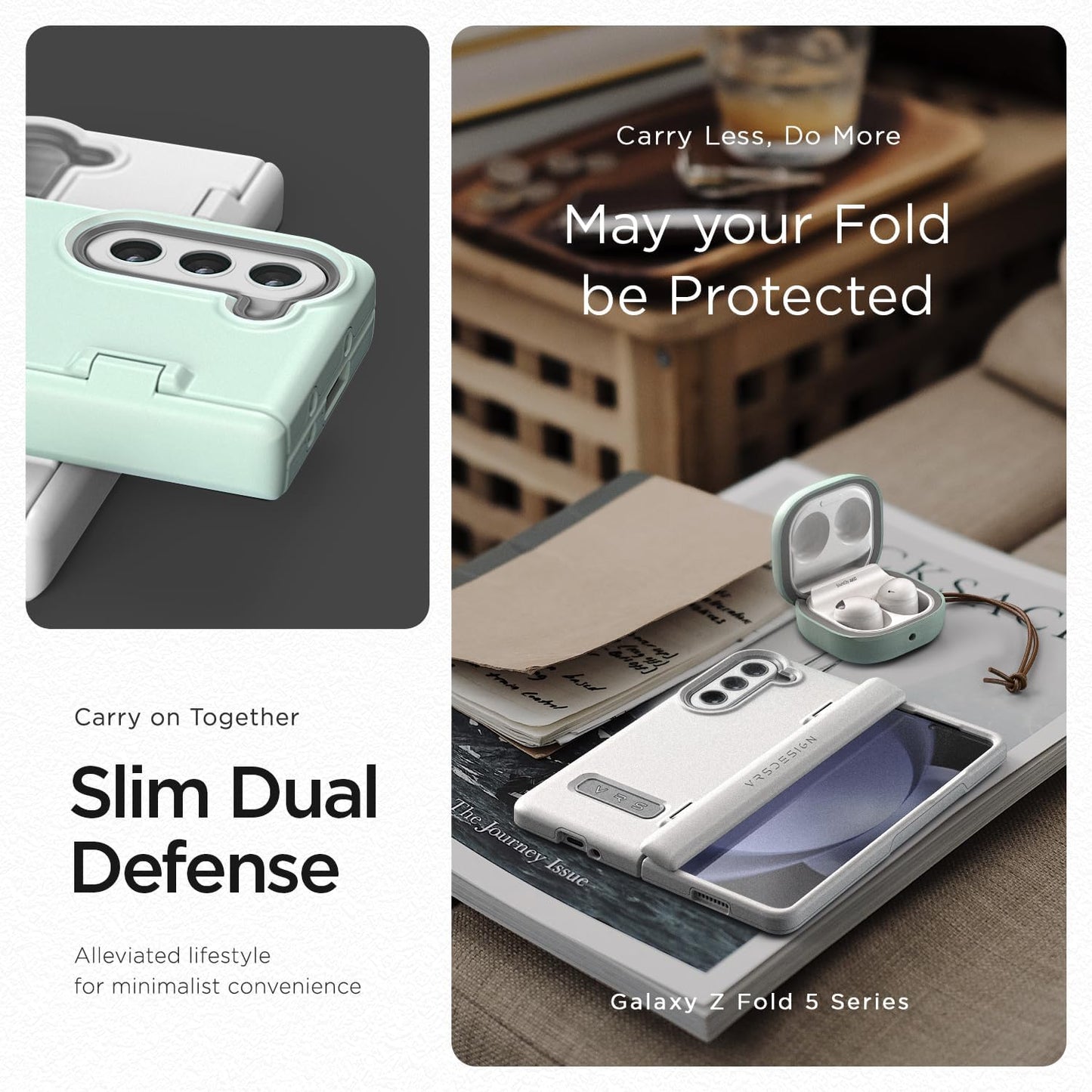 VRS DESIGN Phone Case for Galaxy Z Fold 5 5G (2023) [Terra Guard Modern], Premium Modern Neat Style Case [Anti Scratch Spring-Loaded Hinge Protection] with Screen Protector (Marine Green/Renewed)