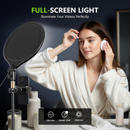 Aureday 10.5” Dimmable Desktop Ring Light with Stand and Phone Holder, 24W Full-Screen LED Ring Light for Desk, Video Conference Lighting for Laptop, Zoom Lighting for Computer, Live Stream, TikTok