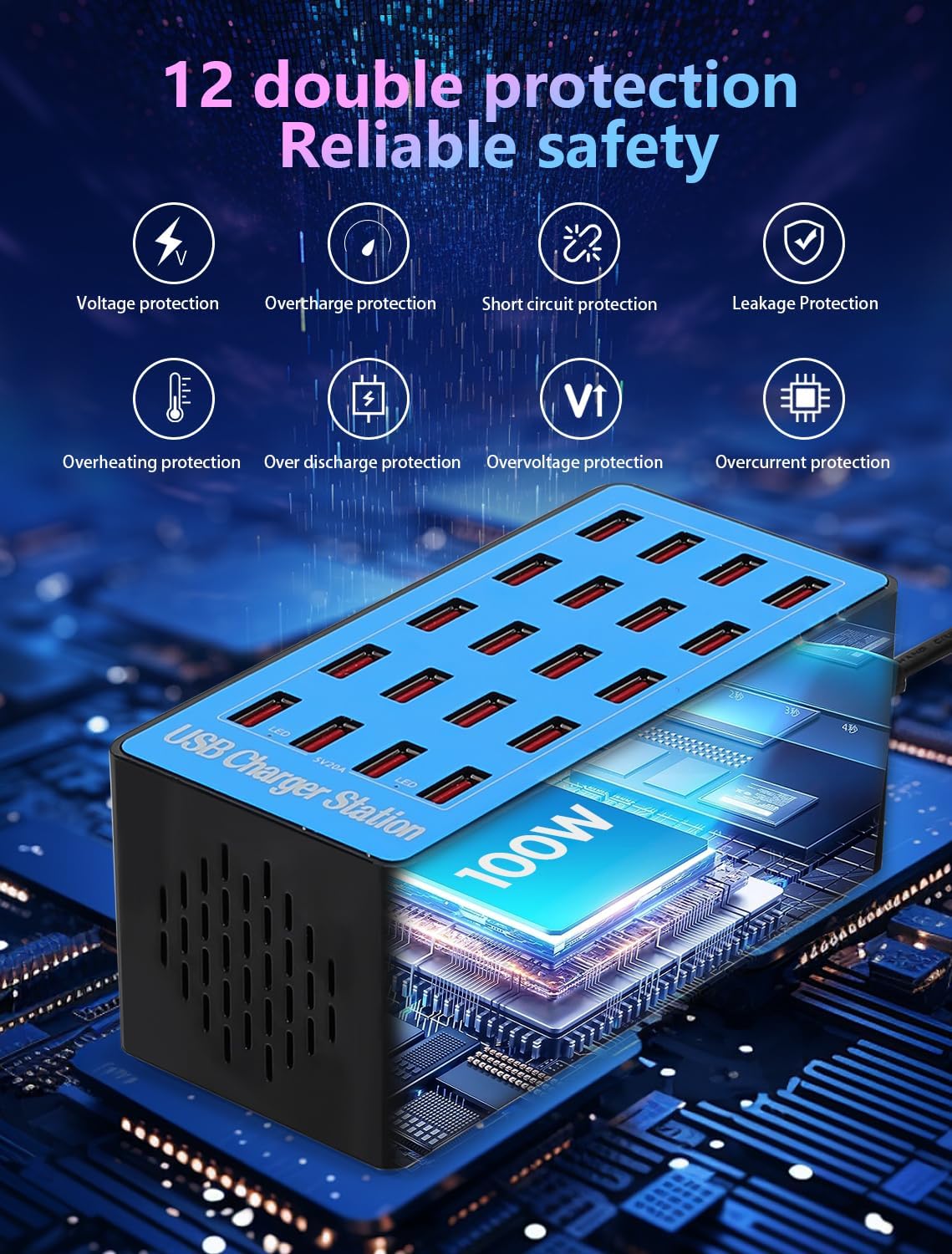 Charging Station, 100W20Port USB Charging Station, Multiple USB Charger Station, Charging Station for Multiple Devices, Multi USB Charging Station, Chargers for Multiple Devices