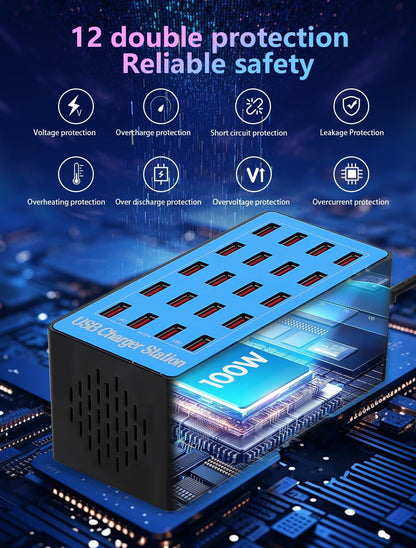 Charging Station, 100W20Port USB Charging Station, Multiple USB Charger Station, Charging Station for Multiple Devices, Multi USB Charging Station, Chargers for Multiple Devices