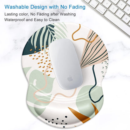 ITNRSIIET Ergonomic Mouse Pad with Gel Wrist Support Small Wrist Rest Smooth Surface Non-Slip PU Base Comfortable Office Supplies Pain Relief, 8.7 x 7.2 inches, Tropical Plants