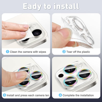 LucBuy 3PCS Sparkling Camera Lens Protector for iPhone 14 Pro/iPhone 14 Pro Max, Full Clear Acrylic Cover with Shiny Colorful Glitter Designed Decoration Back Camera Protector