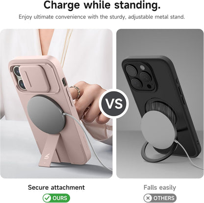 SURITCH for iPhone 13 Pro Case with Magnetic Camera Slide Cover and Adjustable Kickstand, Compatible with MagSafe, Shockproof Bumper Case Slim Protective Cover for iPhone 13 Pro 6.1 Inch, Pink