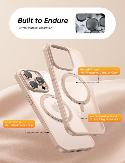 MAGIC JOHN 360° Rotatable Magnetic Invisible Stand for iPhone 15 Pro Case [Anti-Slip Grip] [Compatible with MagSafe] 16FT Shockproof for iPhone 15 Pro Case with Kickstand, Rose Gold
