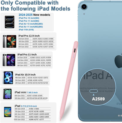 Stylus Pen for iPad 9th&10th - Type-c Charging Pencil for ipad Palm Rejection Active Pen Compatible with (2018-2025) Apple iPad 6/7/8/9/10/11(A16), Air 3/4/5/M2/M3, Mini 5/6, Pro 11"/12.9"/M4（Pink）