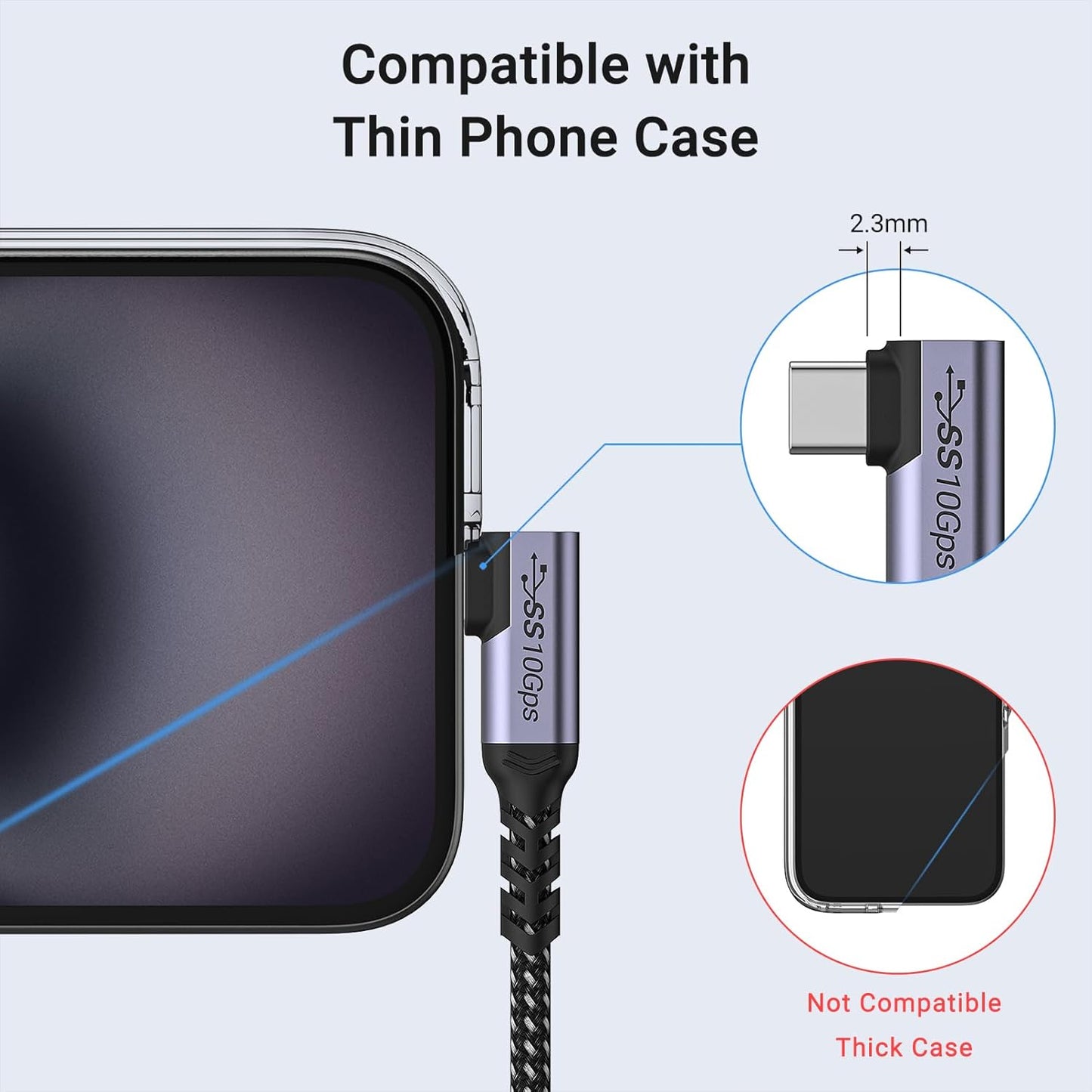 100W Short USB C Cable 3.1 Right Angle [1.5FT 2 Packs], 5A Fast Charging, 10GBbps High Speed Data E-Marker Chip Cords, 4K@60Hz Video Display