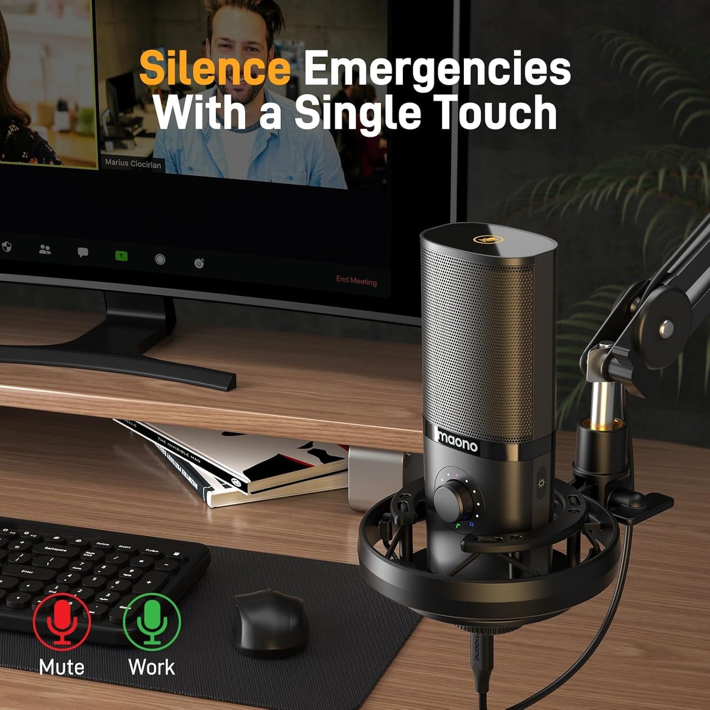 MAONO USB Condenser Microphone-Studio Mic with Shock Mount, Boom Arm, Software, Mute, Gain Knob, Volume Control for Streaming, Recording, Singing, Podcasting, Content Creation, Audiobooks-PM450
