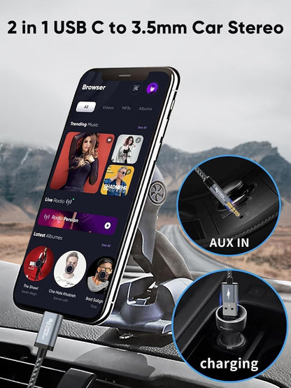 CableCreation USB C to 3.5mm Audio Cable with USB Charging Cable, Car Aux Cable, Type C to Aux Jack Headphone Car Stereo with 18W Charge for iPhone 16 15 Pro Max Plus, Galaxy S24/S23+, Pixel 9/8/7+