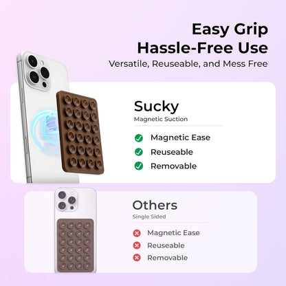 Sucky Upgraded Magnetic Suction Cell Phone Grip for MagSafe Case, Silicone Octo Cup Buddy Holder, Durable Magnet Phone Accessory for iPhone and Android (Black)