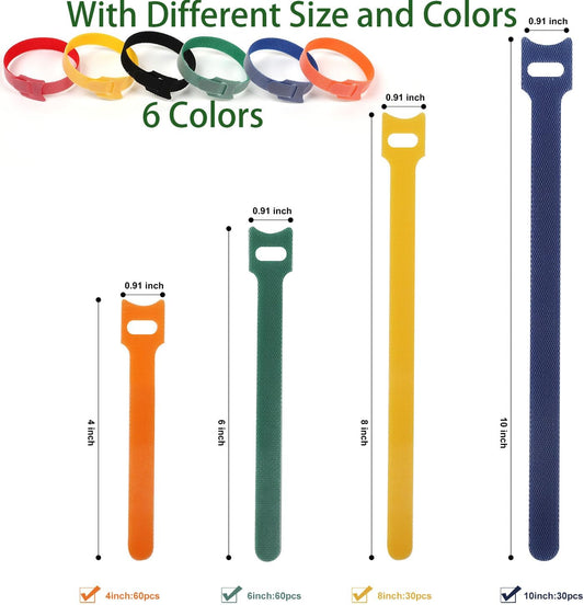 Cable Ties 180PCS, 4+6+8+10 inch Reusable Multi-Colour Cable Ties Wire Ties Cord Organizer Cable Organizer Adjustable Cable Management for Cable Management (4+6+8+10 Inch(Colorful))