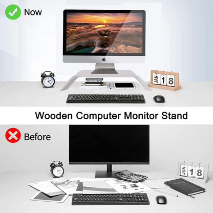 SAMDI Wooden Computer Monitor Stand, Desktop Accessories, Laptop Stand, Notebook Stand, for MacBook Stand (Oak Wood White)
