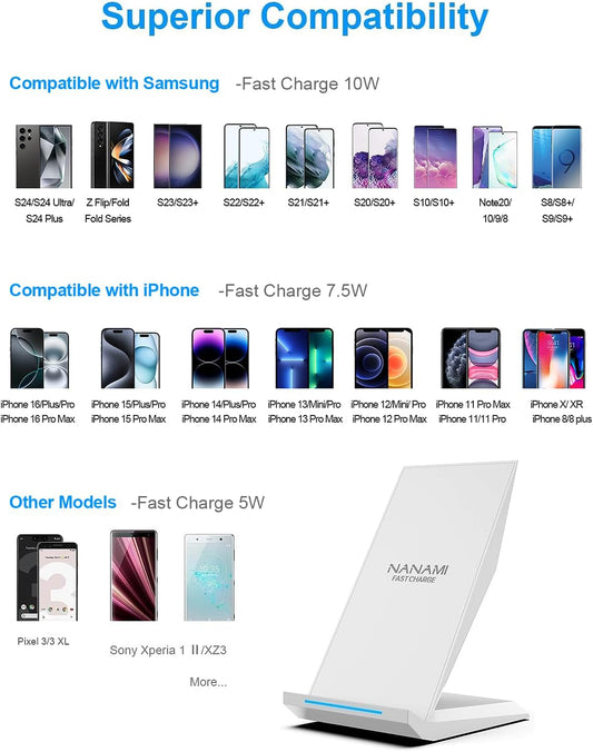 Fast Wireless Charger, [2 Pack] NANAMI Qi Certified Wireless Charging Stand for iPhone 16/16 Plus/16 Pro/16 Pro Max/15/14/13/12,10W for Samsung Galaxy S25/S25+/S25 Ultra/S24/S23/S22/S21, Pixel 6/5/4XL