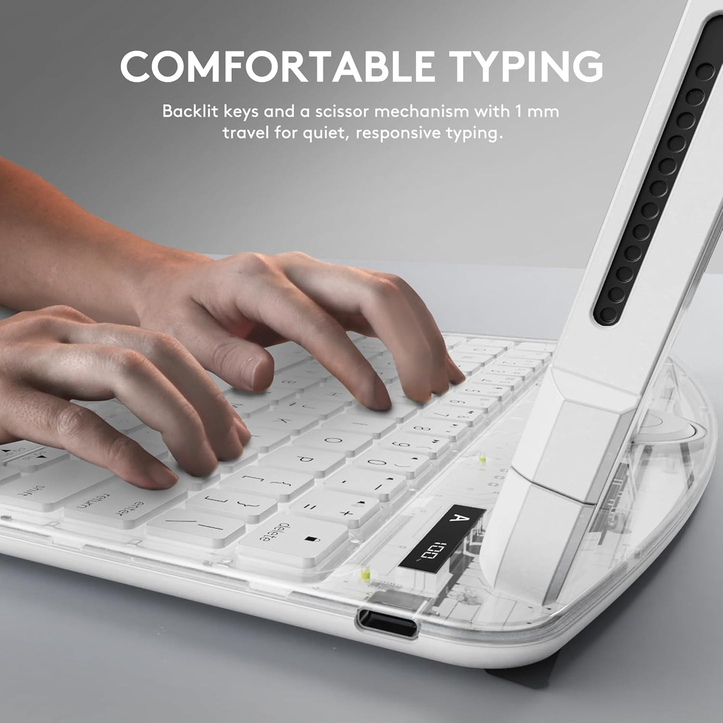 GUSGU Transparent Case with Wireless Keyboard for iPad 11th Gen 11-in.(A16, 2025), 2022 iPad 10th Gen 10.9-in, 7 Colors Backlight, Trackpad, 360°Rotating Stand, Tech Style