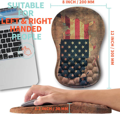 Ergonomic Mouse Pad Wrist Support with Memory Foam Massage Bulge, Carpal Tunnel Pain Relief Mousepad Wrist Rest for Mouse(12x8 inch, USA Flag Map)