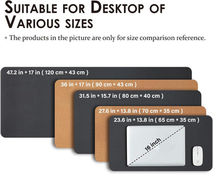 Cork Desk Mat - Dual-Sided Desk Pad for Office and Home - Desk Organization and Accessories - Ideal for Large Mouse Pad and Desk Mats on Top of Desks(Black,90cmx 43cm)