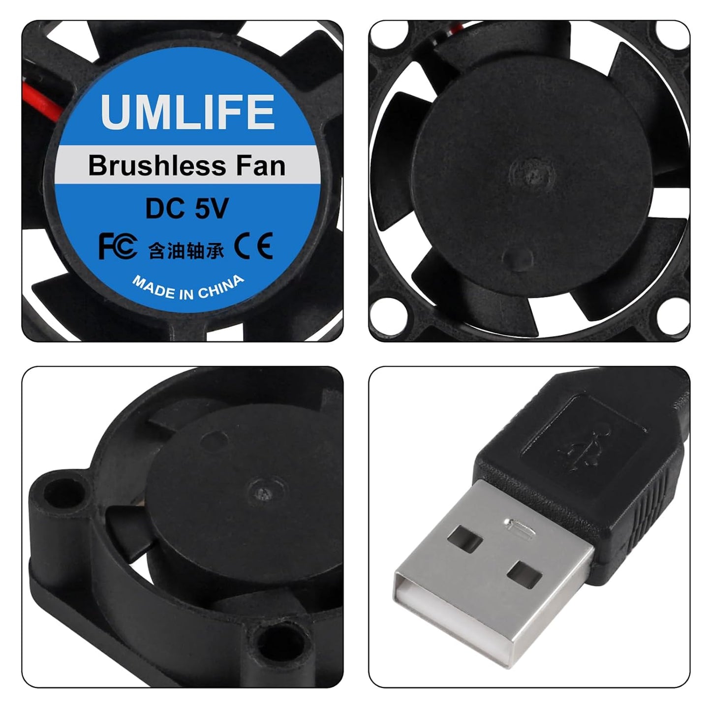 UMLIFE 4pcs USB 5V DC Fan 2510 Small 2 pin Cooling Cooler Computer 25mm X 10mm (25x25x10)