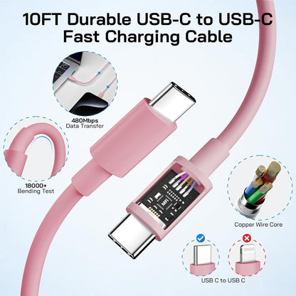 30W USB C i Phone 16 15 Charger Fast Charging, 2PACK Wall Charger for iPhone 16 15 Pro Max Charger Cord 10FT Fast Type C Charger Block for iPhone 16/16 Pro/15 Plus/15 Pro/15 Pro Max, iPad Pro, Pink