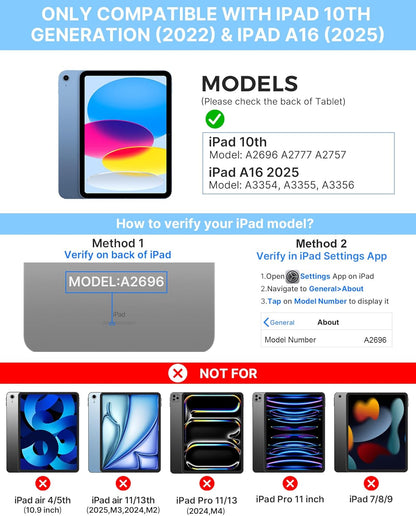 typecase Touch iPad 10th Generation Case with Keyboard (10.9", 2022) and iPad A16 (11th Gen, 2025) – 360° Rotatable, 11-Color Backlit, Multi-Touch Trackpad, Thin & Light (Sky Blue)