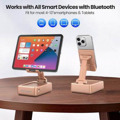 JTEMAN Cell Phone Stand with Bluetooth Speaker and Charging Function,Bluetooth Audio Power Bank Bracket,Birthday Gifts for Men Women,Kitchen Gadgets for Most Phones and Tablets-Rose Gold