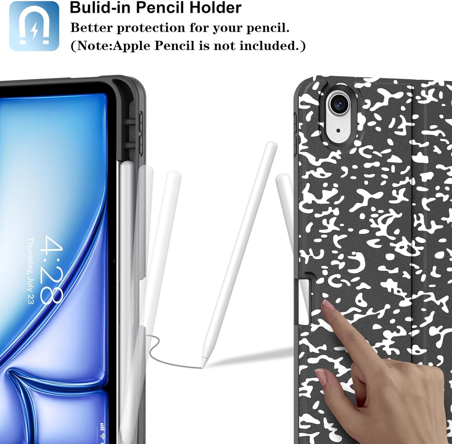 Supveco Keyboard Case for iPad Air 11 Inch (M3 2025,M2 2024),iPad Air 5th/4th Generation with Pencil Holder-7 Colors Backlit Wireless Detachable Folio Keyboard Cover with Soft TPU Back-Black