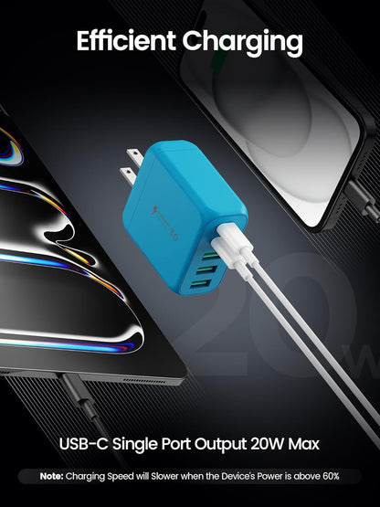 USB C Charger Block, [2-Pack] Type C Charger Fast Charging,50W 5-Port USB Wall Charger Multiport Type C Charging Block Cube for iPhone 1615 14 13 12 11 Pro Max XS,iPad,Samsung&More-Blue