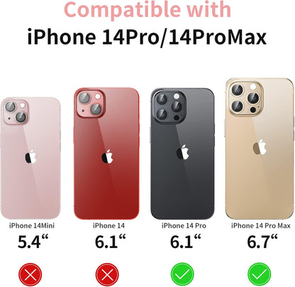 Camera Lens Protector for iPhone 14 Pro/iPhone 14 Pro Max, Alloy Metal Camera Cover with Tempered Glass Screen Protector Accessories,Case Friendly,Scratch Resistant,Easy to Install -Gold