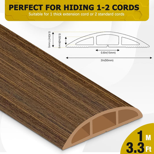 Floor Cord Cover 3.3FT Cord Covers for Wires on Floor Protect Wires & Prevent Trip Hazards, Easy to Cut for Home, Office, School, Concerts, Cavity W0.6in x H0.32in