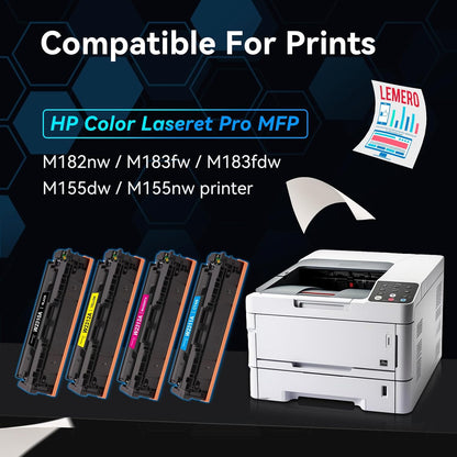 LEMERO 215A Compatible Toner Cartridge Replacement for HP 215A Toner Cartridge Work with HP Color Laseret Pro MFP M182nw M183fdw M155dw M155nw Printer (215A Black Cyan Yellow Magenta, with CHIP)