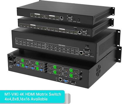 MT-VIKI Upgraded 4K HDMI Matrix Switch 16x16 Support Web GUI w/IR Remote, 4K@30Hz Rack Mount Switcher&Splitter, EDID, RS232, LAN Port, (Built-in US ADI Chip)