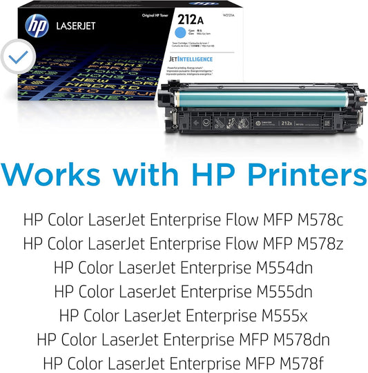 HP 212A Cyan Toner Cartridge | Works with HP Color LaserJet Enterprise M554, M555 Series, HP Color LaserJet Enterprise MFP M578 Series | W2121A