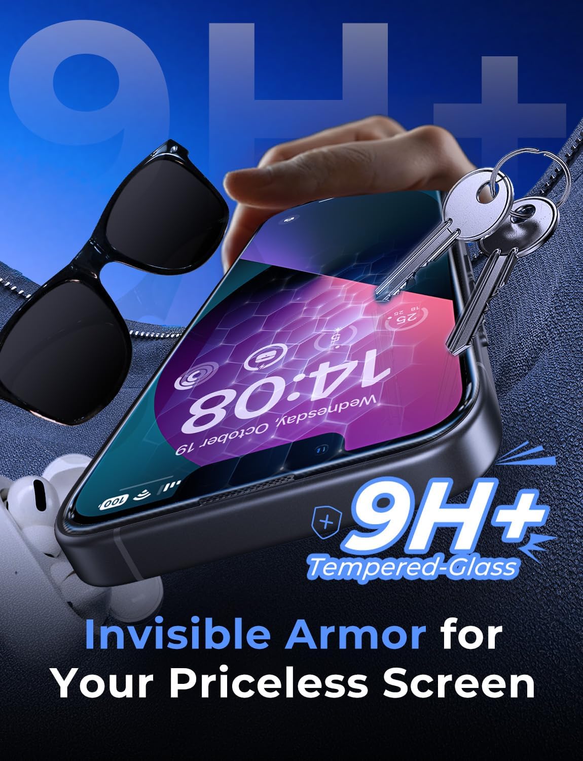 MAGIC JOHN 2 Pack for iPhone 13/14& iPhone 13 Pro 6.1 inch Tempered Glass Screen Protector, Auto Dust-Elimination, Bubble Free, HD Clear, Easy Installation