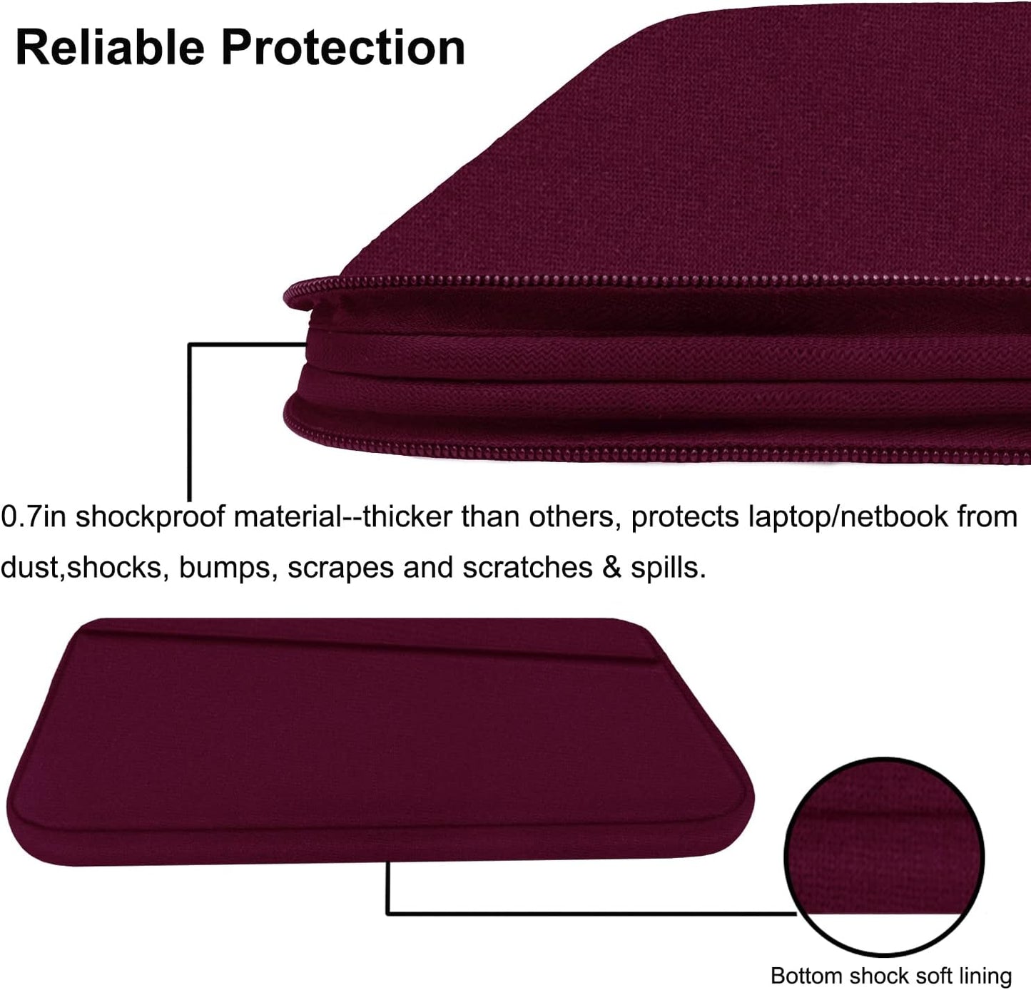 Laptop Sleeve 15.6 inch, Durable Computer Carrying Bag Protective Case Briefcase Handbag with Front Pocket, Slim Laptop Cover for 15.6 Inch HP, Dell, Lenovo, Asus, Notebook, Wine Red