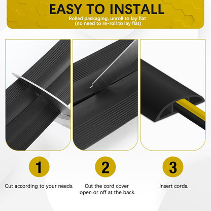 Floor Cord Cover 10FT Cord Covers for Wires on Floor Protect Wires & Prevent Trip Hazards, Easy to Cut for Home, Office, School, Concerts, Cavity W0.6in x H0.32in