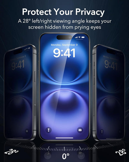 ESR 3 Pack for iPhone 16 Plus/iPhone 15 Plus Privacy Screen Protector, Anti-spy Tempered-Glass Privacy Screen Protector with Flawless Fit Tray, Micro-curved Edges, Case Friendly