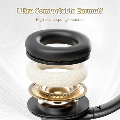 KVIDIO Bluetooth Headphones Over Ear, 65 Hours Playtime Wireless Headphones with Microphone, Foldable Lightweight Headset with Deep Bass, HiFi Stereo Sound Low Latency for Travel Work Cellphone