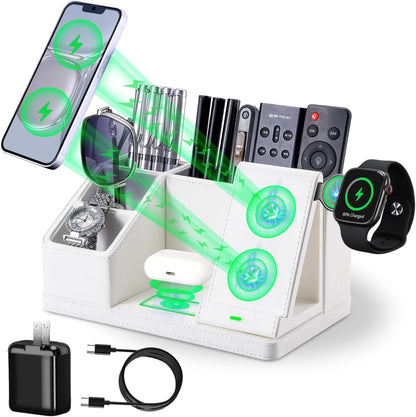 Leather Pen Organizer, Multi-Functional Pencil Holder for Desk, Desk Organizers and Accessories for Office Art Supplies,desk organizer with phone stand/charger,Birthday Gifts for Women/Men